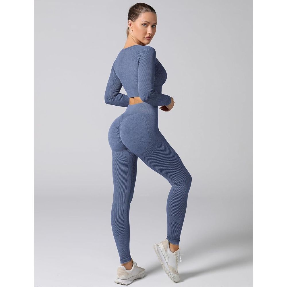 Blue Small Ribbed High Waisted Leggings Workout Lifting Leggings Gym Outfit